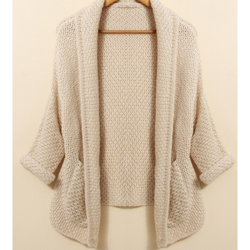 Women Loose Knitted Cardigan Batwing Sleeve Pockets Coat