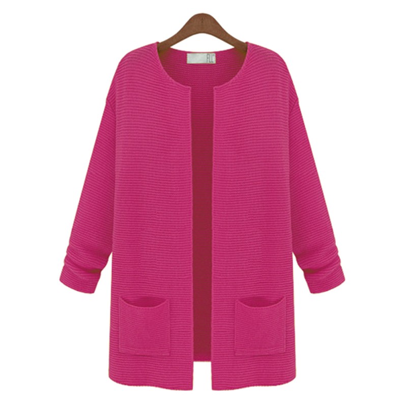 Women Casual Double Pockets Knit Cardigan