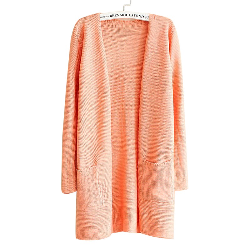 Women Casual Double Pockets Knit Cardigan