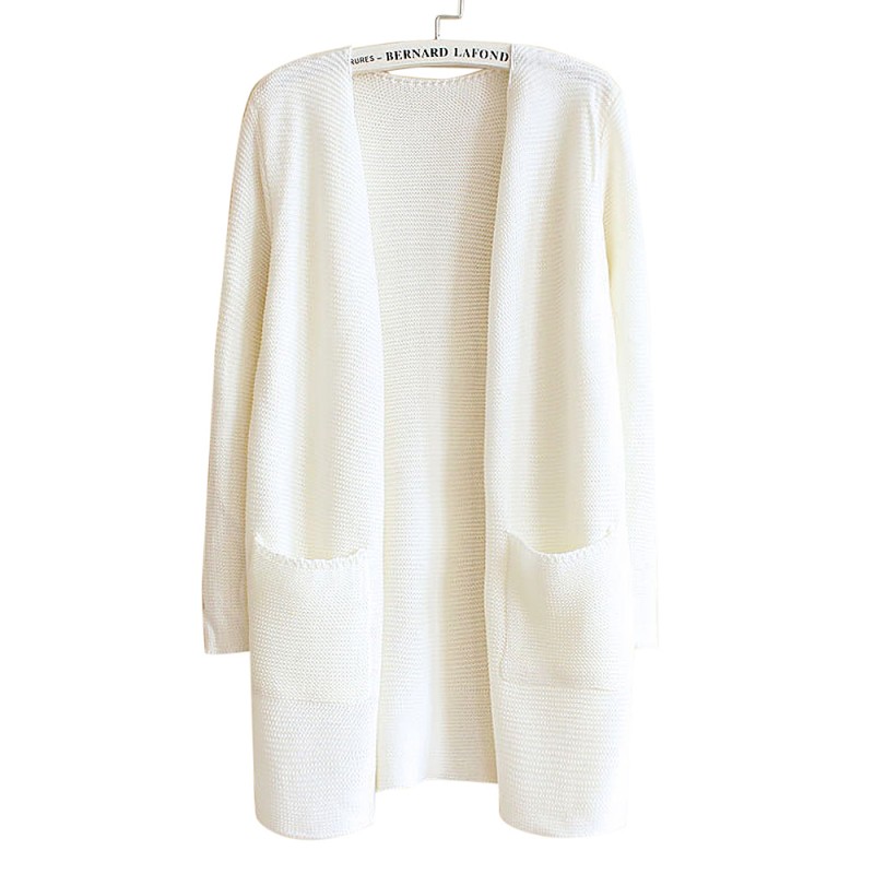 Women Casual Double Pockets Knit Cardigan