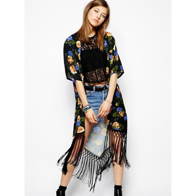 Fashion Vintage Boho Loose Floral Chiffon Long Kim...