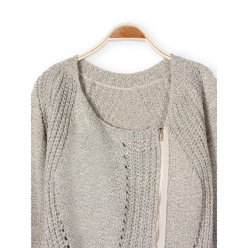 Women Oblique Zipper Knit Sweater Cashmere Cardigan