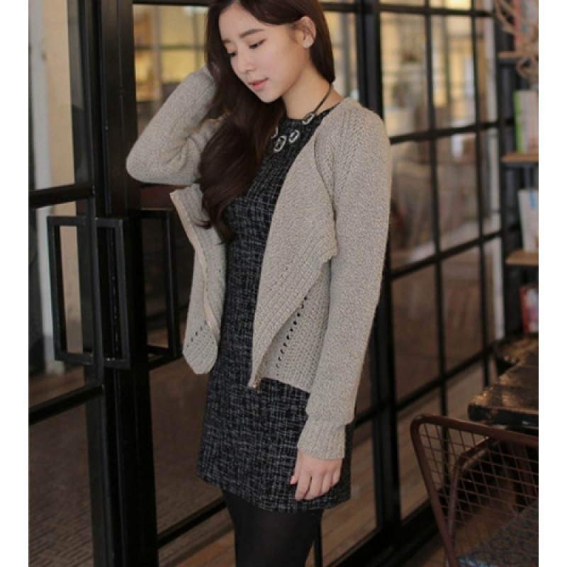 Women Oblique Zipper Knit Sweater Cashmere Cardigan