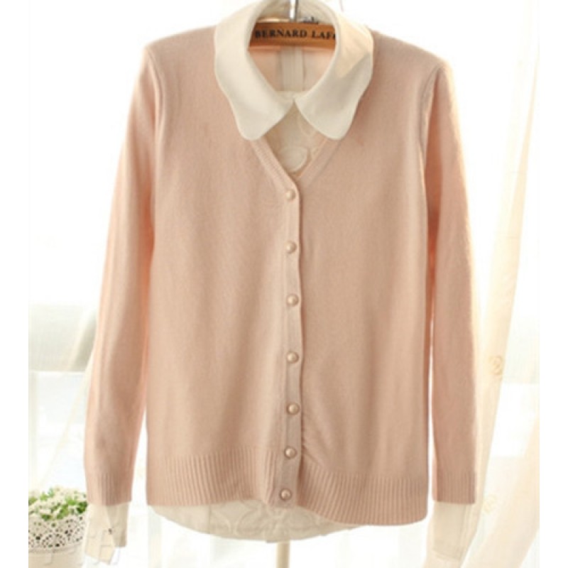 Women Candy Color V Neck Long Sleeve Slim Knit Cardigan Sweater