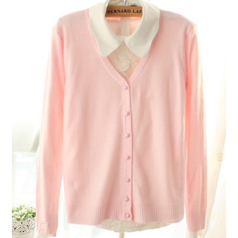 Women Candy Color V Neck Long Sleeve Slim Knit Cardigan Sweater