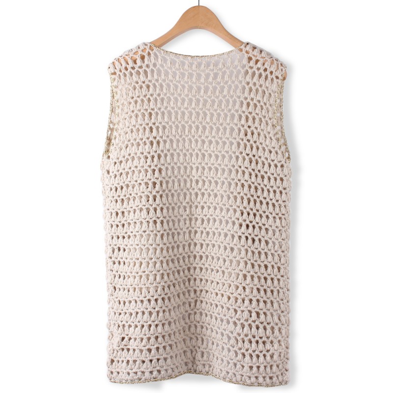 Fashion Loose Net Yarn Chunk Lurex Knitted Sleeveless Cardigan