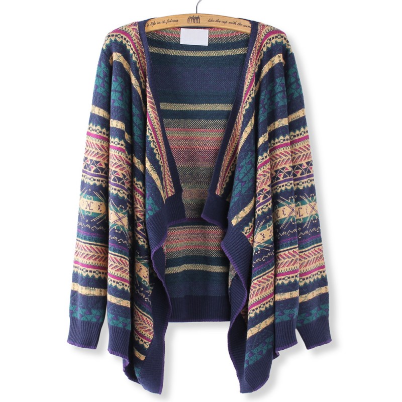 Fashion Colorful Stripes Long Sleeved Knitted Swea...