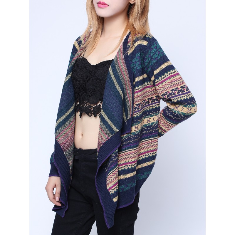 Fashion Colorful Stripes Long Sleeved Knitted Sweater Cardigan