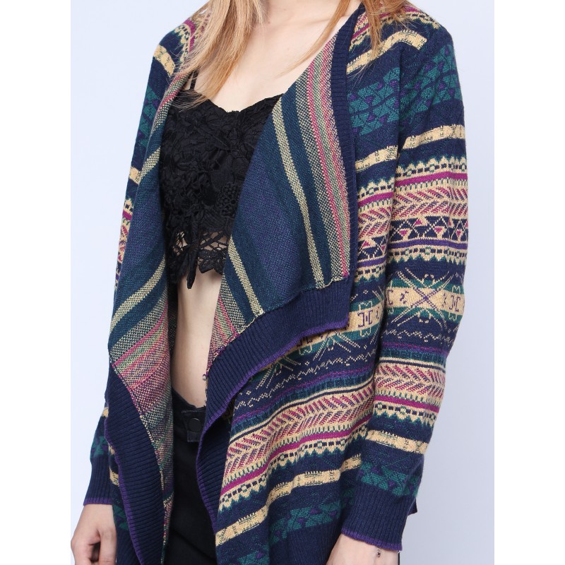 Fashion Colorful Stripes Long Sleeved Knitted Sweater Cardigan