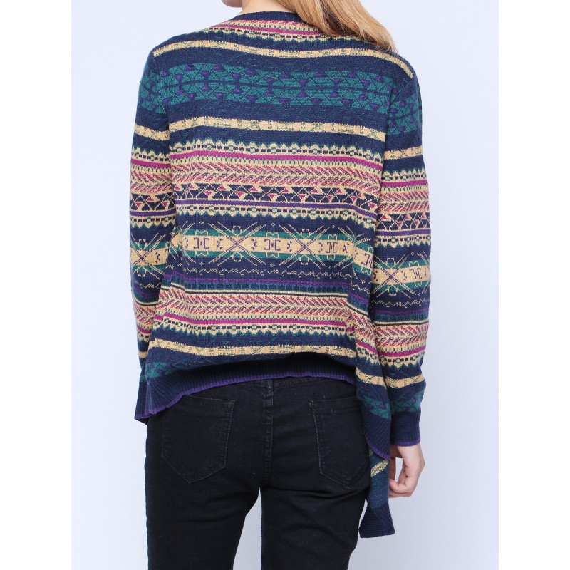 Fashion Colorful Stripes Long Sleeved Knitted Sweater Cardigan