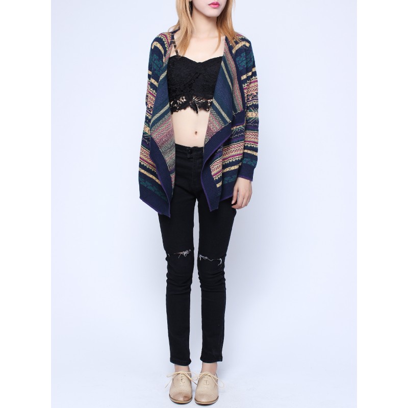 Fashion Colorful Stripes Long Sleeved Knitted Sweater Cardigan