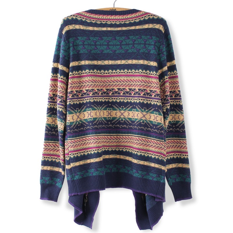 Fashion Colorful Stripes Long Sleeved Knitted Sweater Cardigan