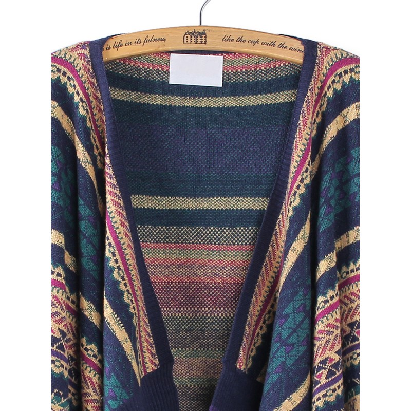 Fashion Colorful Stripes Long Sleeved Knitted Sweater Cardigan