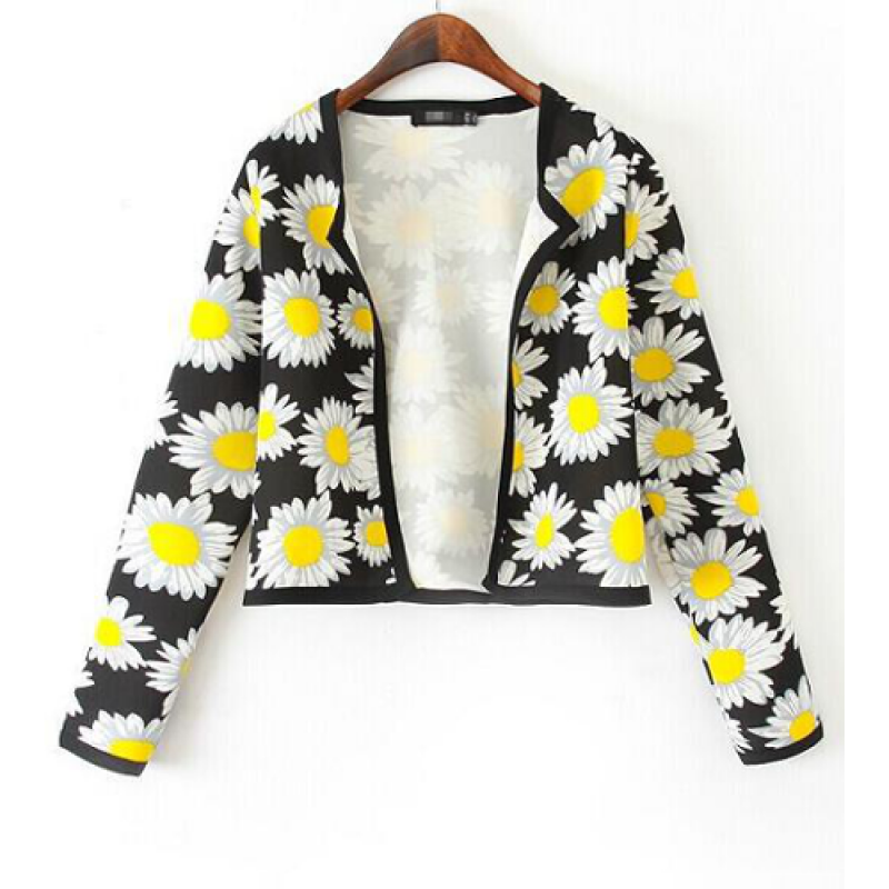 Fashion Casual Retro Long Sleeve Floral Print Short Jacket Cardigan