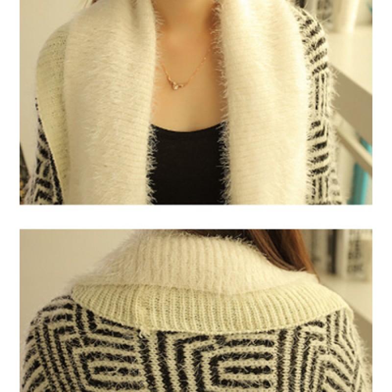 Women Large Mohair Jacket Lapel Bat Sleeve Shawl Knitted Cardigan