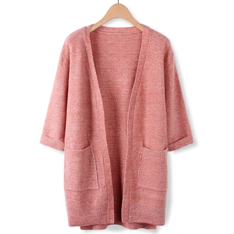 Casual Loose Plus Size Solid Color Slit Hem Wool Knitted Cardigan