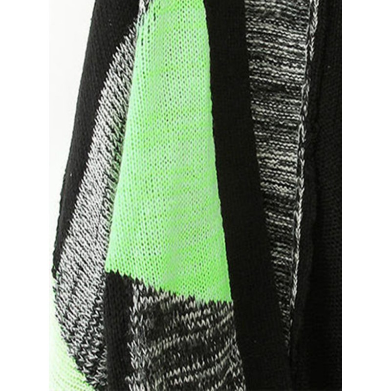 Women Casual Fluorescent Green Knitted Patchwork Sweater Cardigan