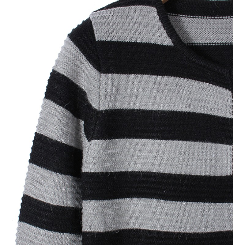 Women Loose Zipper Striped Irregular Hem Knitted Cardigan