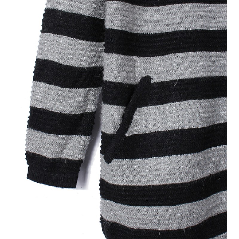 Women Loose Zipper Striped Irregular Hem Knitted Cardigan