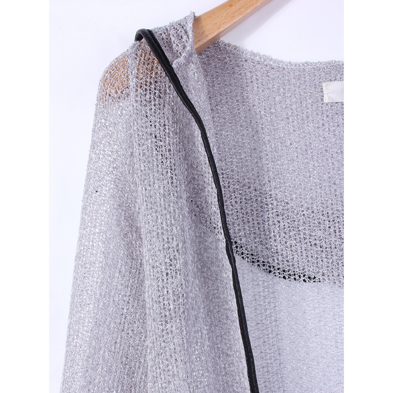 Women Casual Hollow Out Asymmetrical Hem Hooded Knit Cardigan