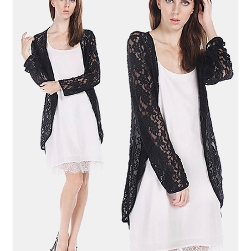 Women Casual Lace Long Sleeve Kimono Lady Fashion Long Cardigan