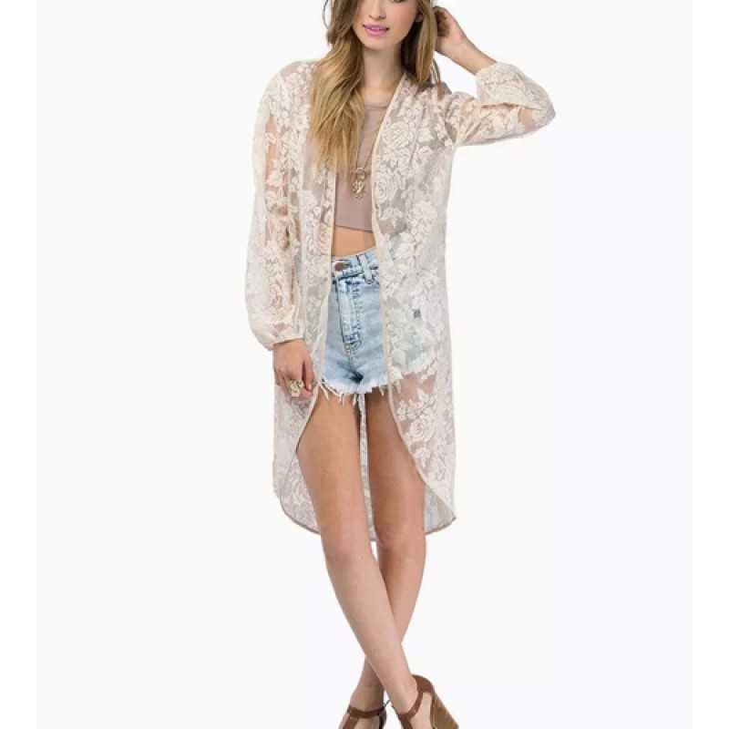 Women Casual Lace Long Sleeve Kimono Lady Fashion Long Cardigan