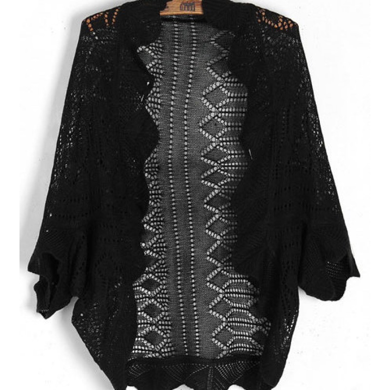 Women Half Batwing Sleeve Hollow Waistcoat Knitted Cardigan