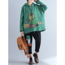 Plus Size Casual Women Green Bear Hooded Thick Swe...