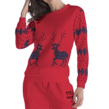 Christmas Snow Deer Print Loose Casual Long Sleeve...