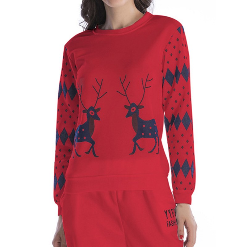 Christmas Snow Deer Print Loose Casual Long Sleeve Sweatshirts for Women
