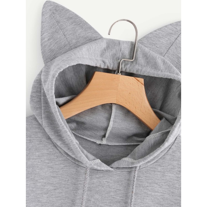 Casual Loose Letter Print Solid Color Cat Ears Hooded Hoodies