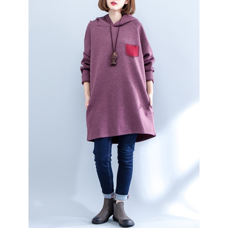 Casual Loose Ears Hooded Pure Color Long Sleeve Wo...